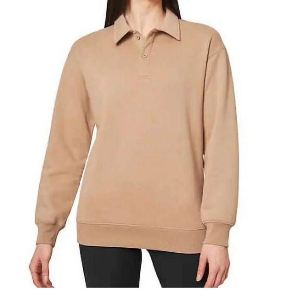 NWOT Mondetta Ladies' Collared Fleece Pullover Top, Natural 2X